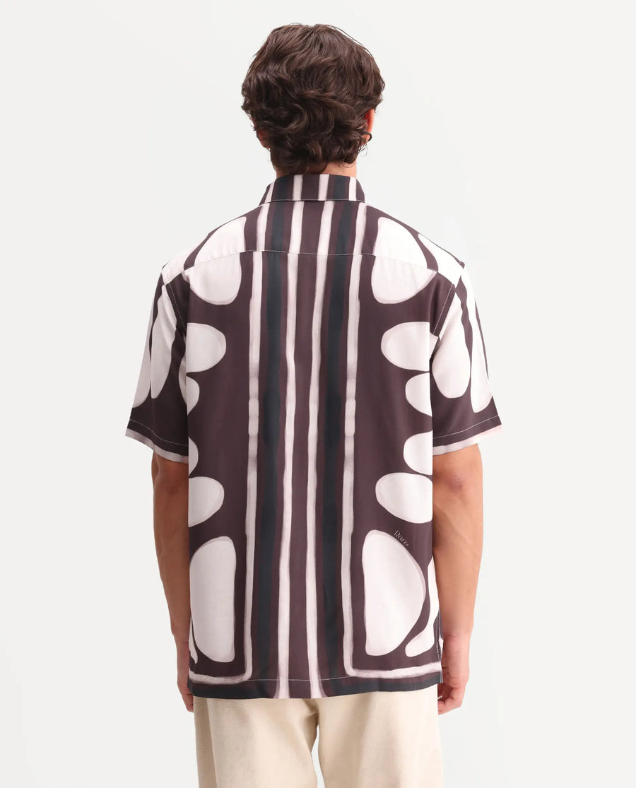 Rare Rabbit Men's Rown Brown Viscose Fabric Spread Collar Regular Abstract Print Shirt