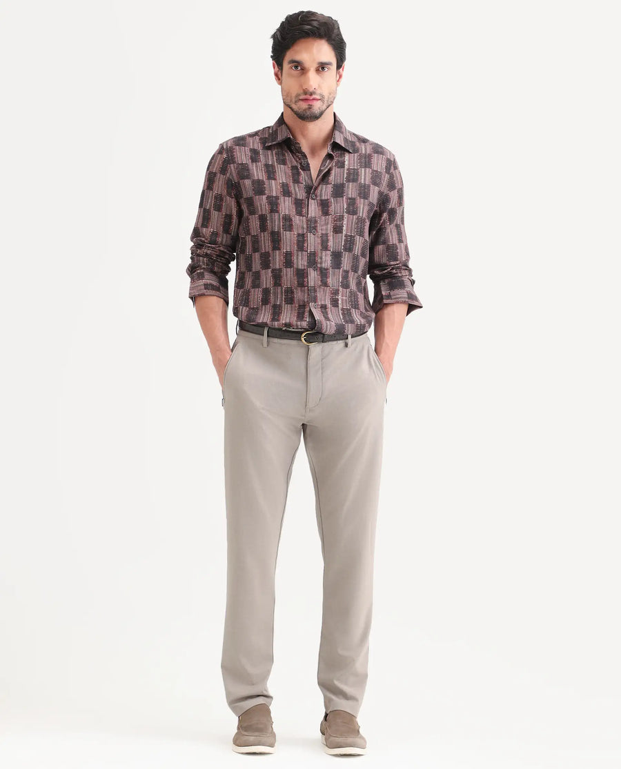 Rare Rabbit Men's Zenat Brown Viscose Fabric Full Sleeve Spread Collar Regular Abstract Print Shirt