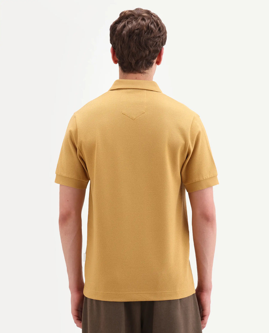 Rare Rabbit Men's Salio Mustard Cotton Blend Fabric Half Sleeve Spread Collar Regular Plain Polo