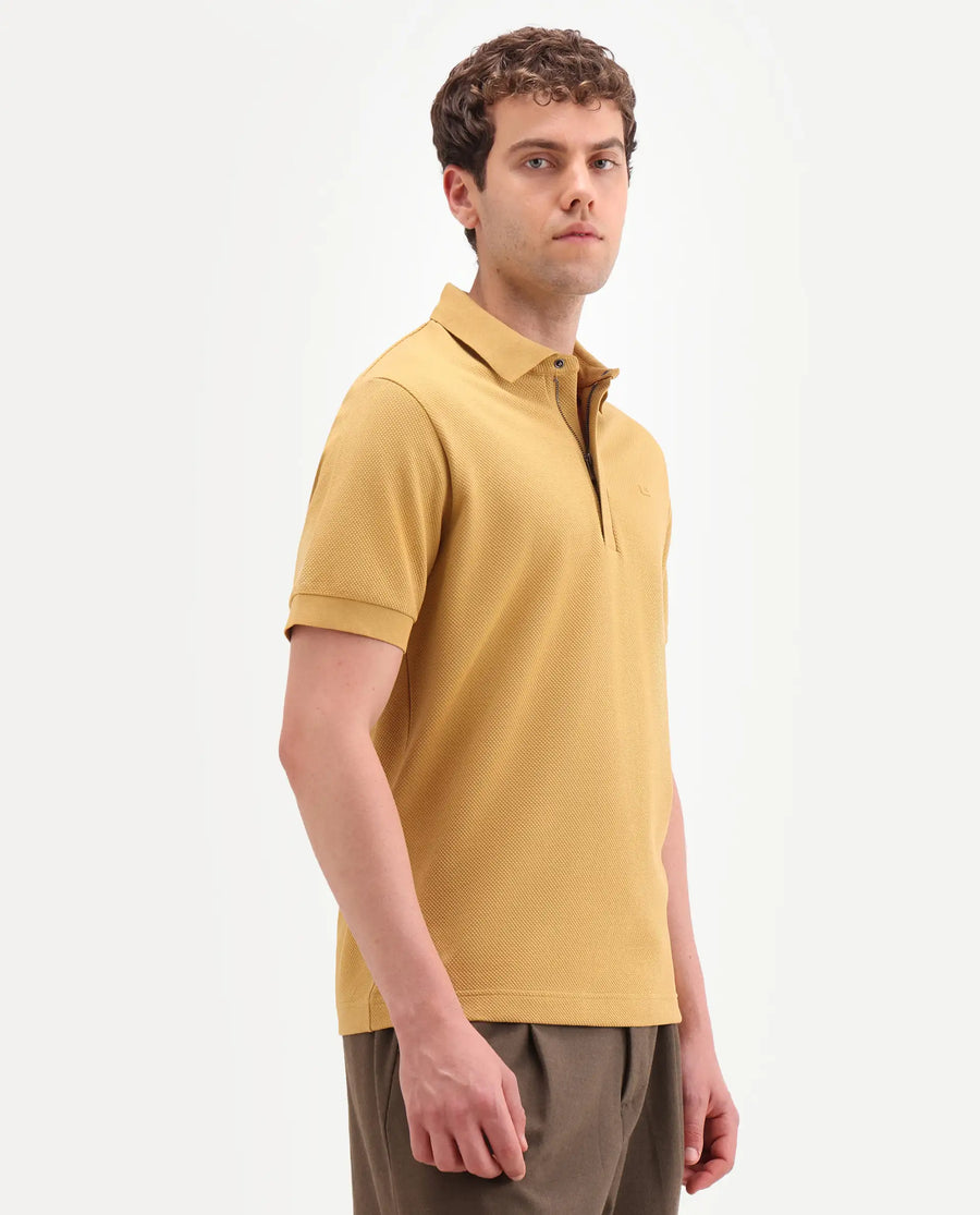 Rare Rabbit Men's Salio Mustard Cotton Blend Fabric Half Sleeve Spread Collar Regular Plain Polo
