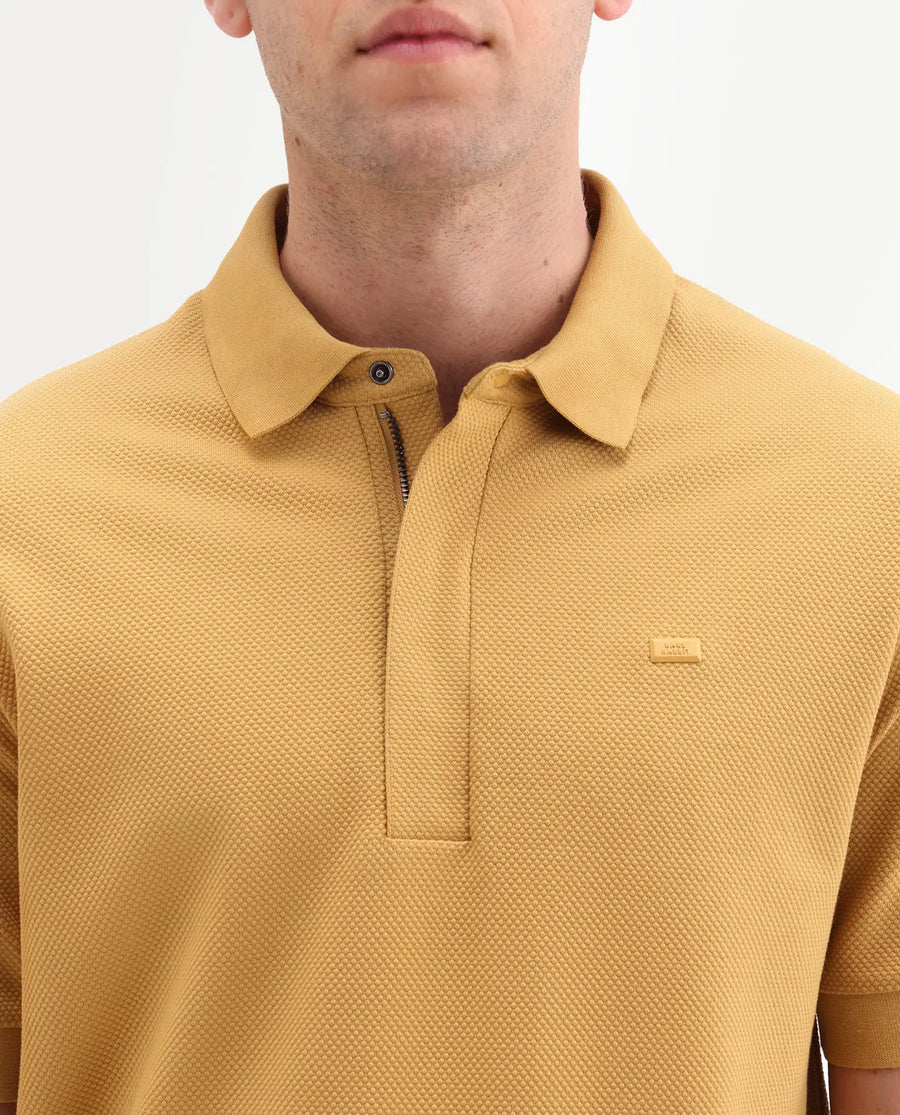 Rare Rabbit Men's Salio Mustard Cotton Blend Fabric Half Sleeve Spread Collar Regular Plain Polo