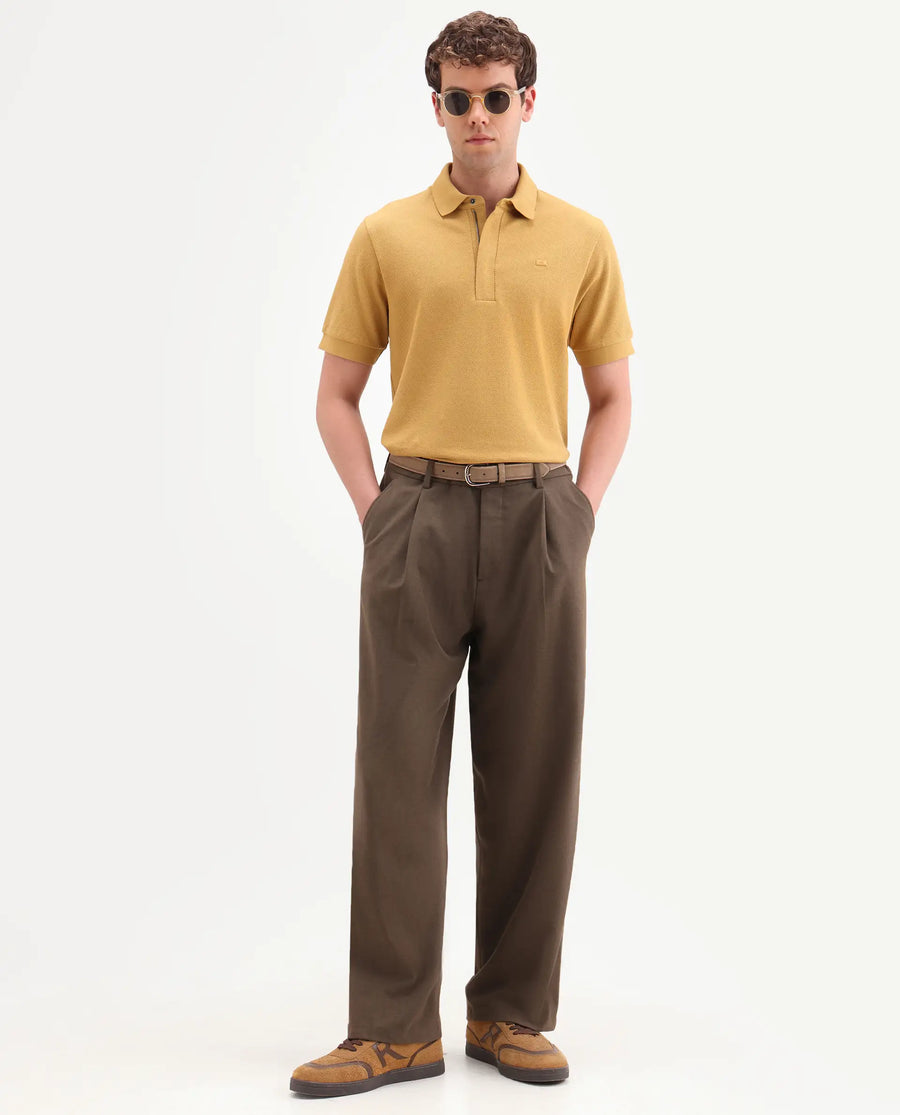 Rare Rabbit Men's Salio Mustard Cotton Blend Fabric Half Sleeve Spread Collar Regular Plain Polo