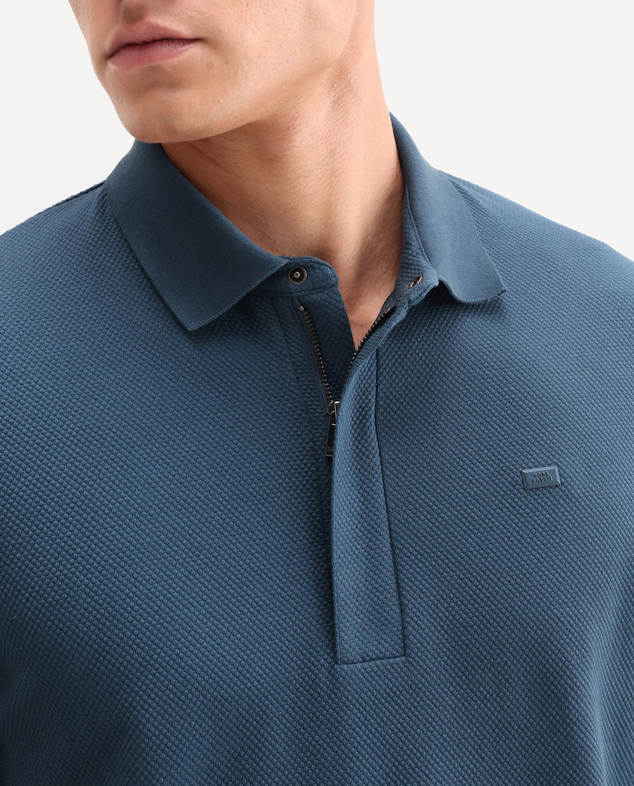 Rare Rabbit Men's Salio Petrol Cotton Blend Fabric Half Sleeve Spread Collar Regular Plain Polo