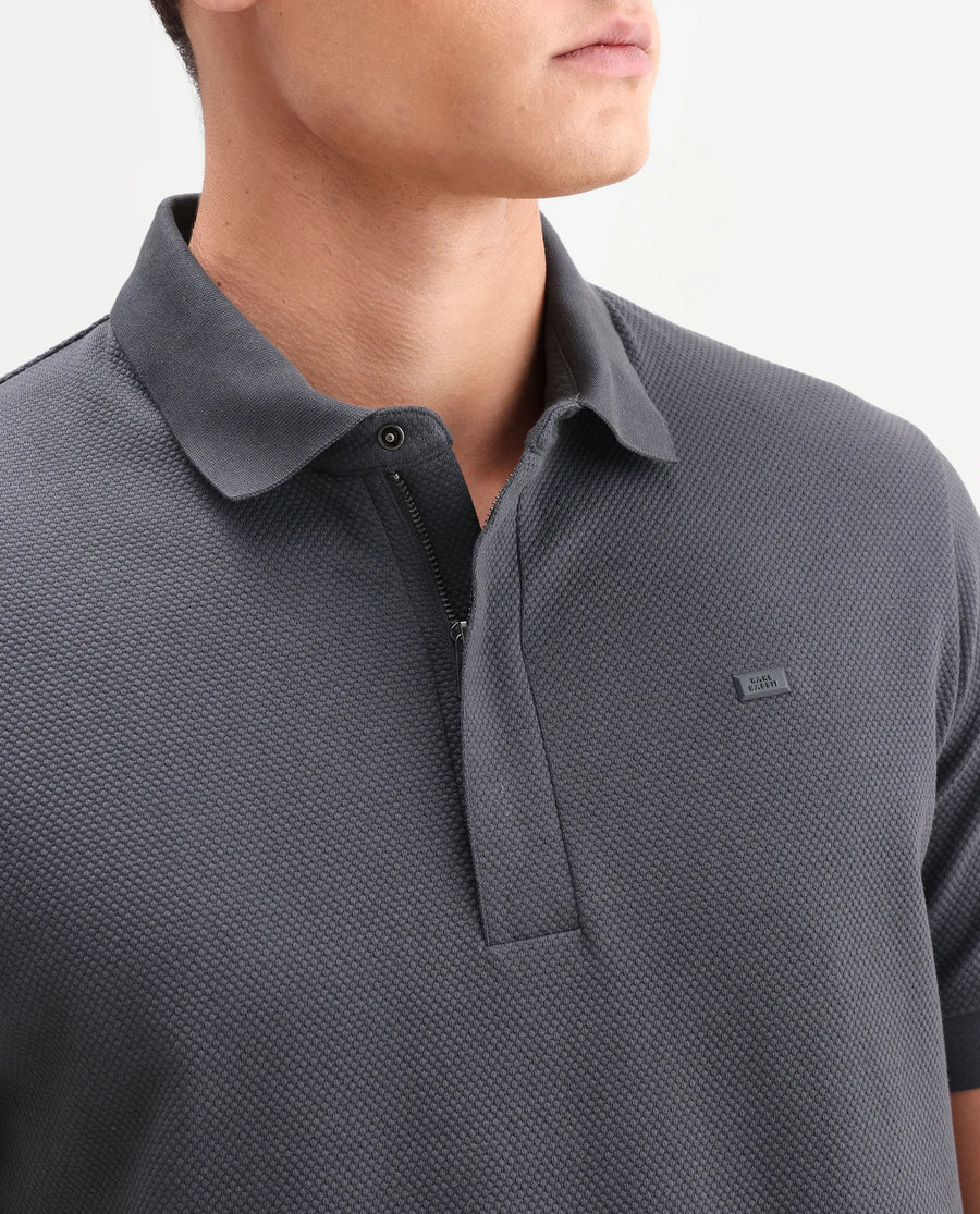 Rare Rabbit Men's Salio Dark Grey Cotton Blend Fabric Half Sleeve Spread Collar Regular Plain Polo