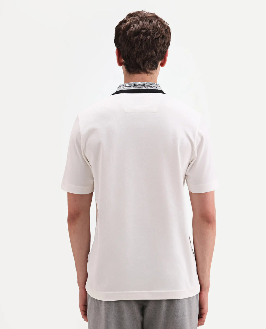 Rare Rabbit Men's Spalo White Cotton Blend Fabric Half Sleeve Spread Collar Regular Plain Polo