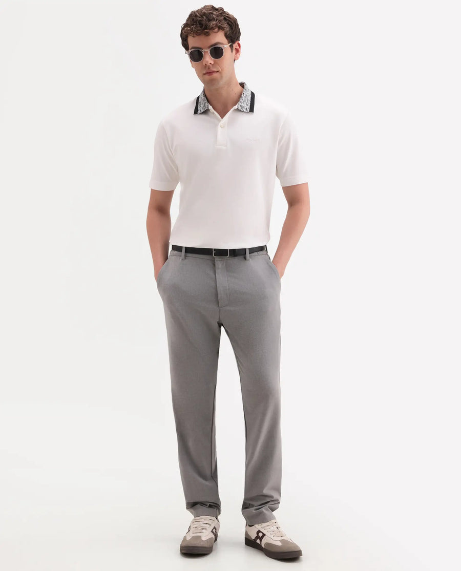 Rare Rabbit Men's Spalo White Cotton Blend Fabric Half Sleeve Spread Collar Regular Plain Polo