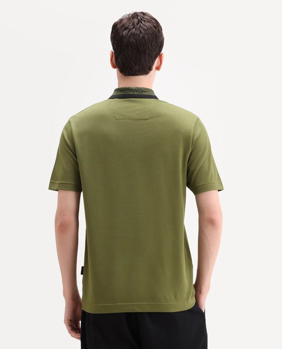 Rare Rabbit Men's Spalo Dark Green Cotton Blend Fabric Half Sleeve Spread Collar Regular Plain Polo