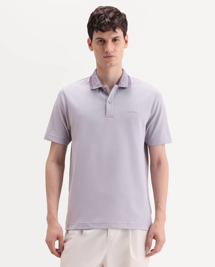Rare Rabbit Men's Spalo Purple Cotton Blend Fabric Half Sleeve Spread Collar Regular Plain Polo