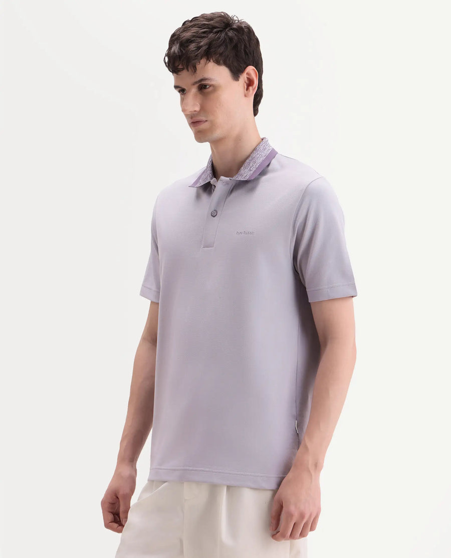 Rare Rabbit Men's Spalo Purple Cotton Blend Fabric Half Sleeve Spread Collar Regular Plain Polo