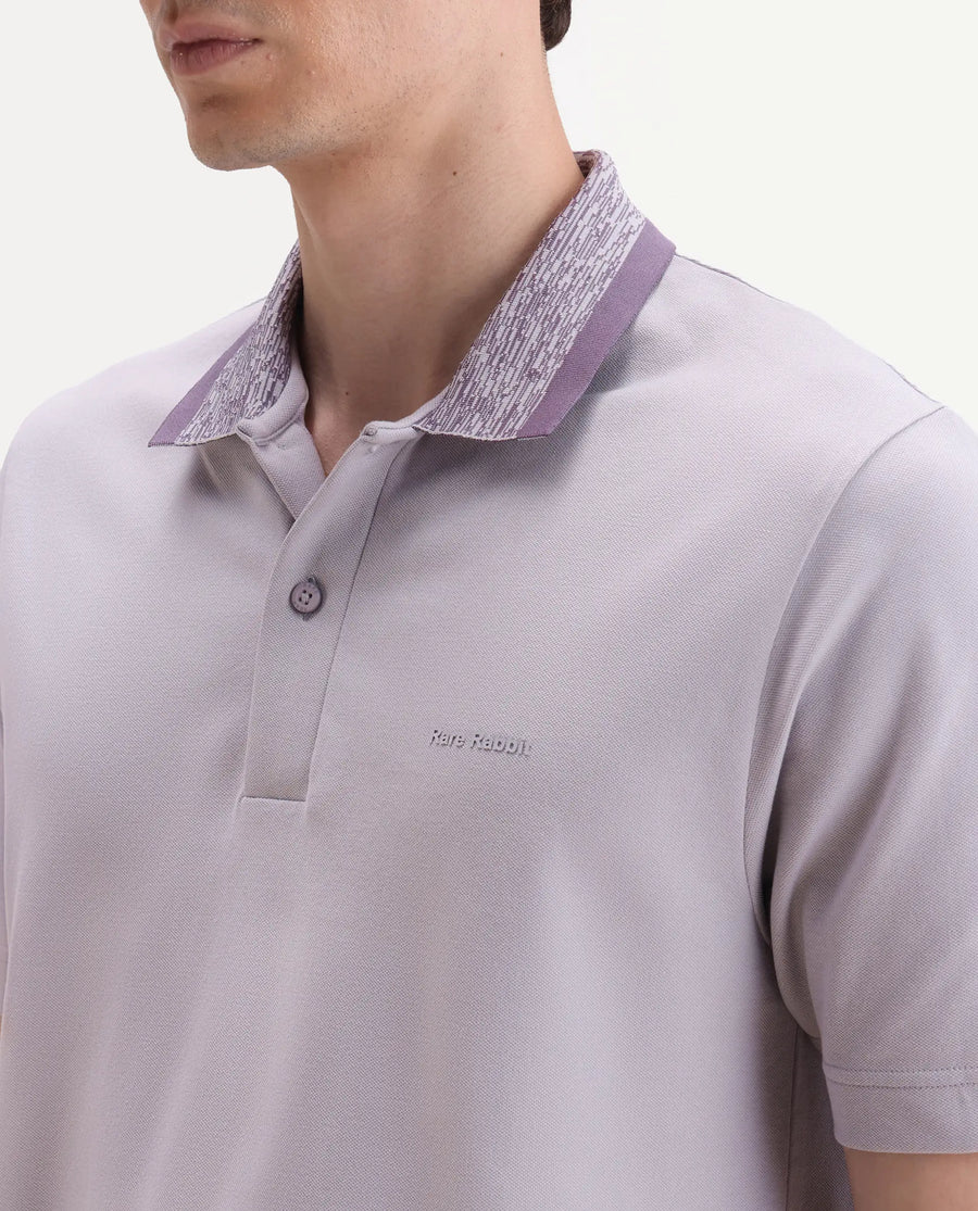 Rare Rabbit Men's Spalo Purple Cotton Blend Fabric Half Sleeve Spread Collar Regular Plain Polo
