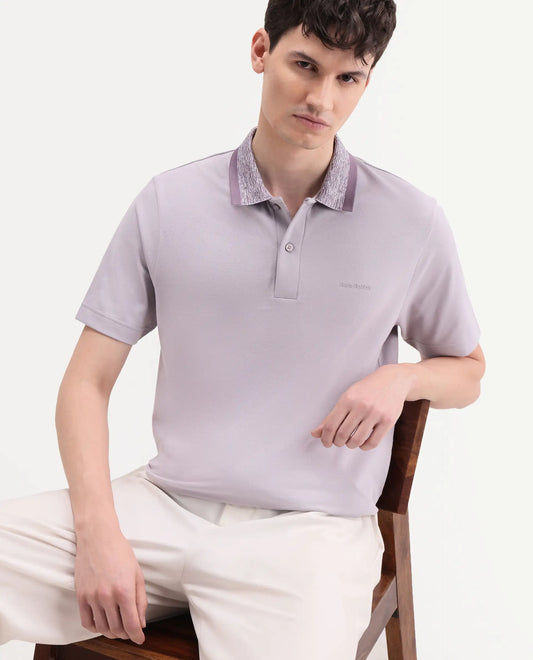 Rare Rabbit Men's Spalo Purple Cotton Blend Fabric Half Sleeve Spread Collar Regular Plain Polo