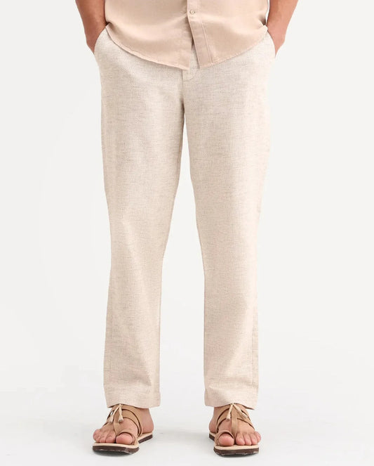 Rare Rabbit Men's Mina Beige Cotton Blend Fabric Regular Fit Plain Trouser