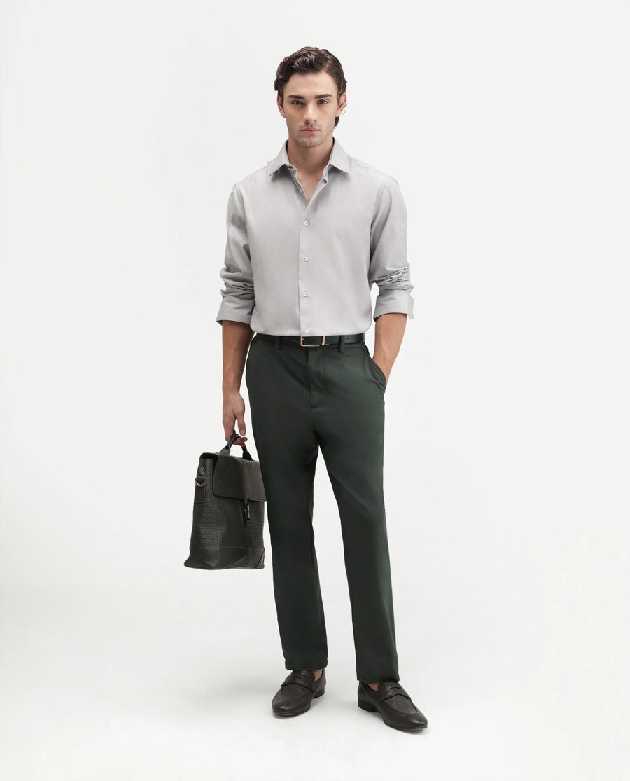 Rare Rabbit Men's Alvs Dark Green Polyester Fabric Regular Fit Plain Trouser