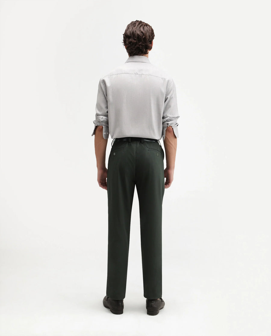 Rare Rabbit Men's Alvs Dark Green Polyester Fabric Regular Fit Plain Trouser