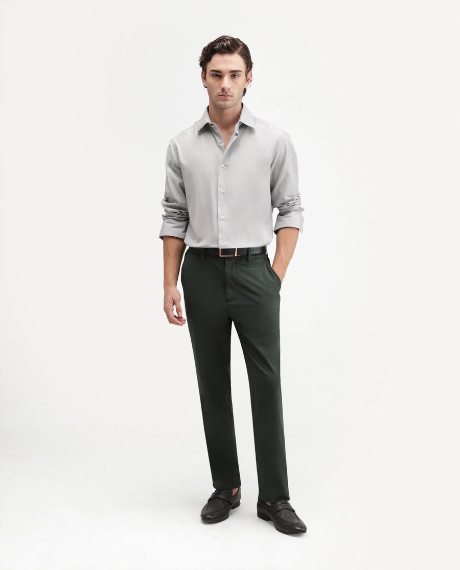 Rare Rabbit Men's Alvs Dark Green Polyester Fabric Regular Fit Plain Trouser