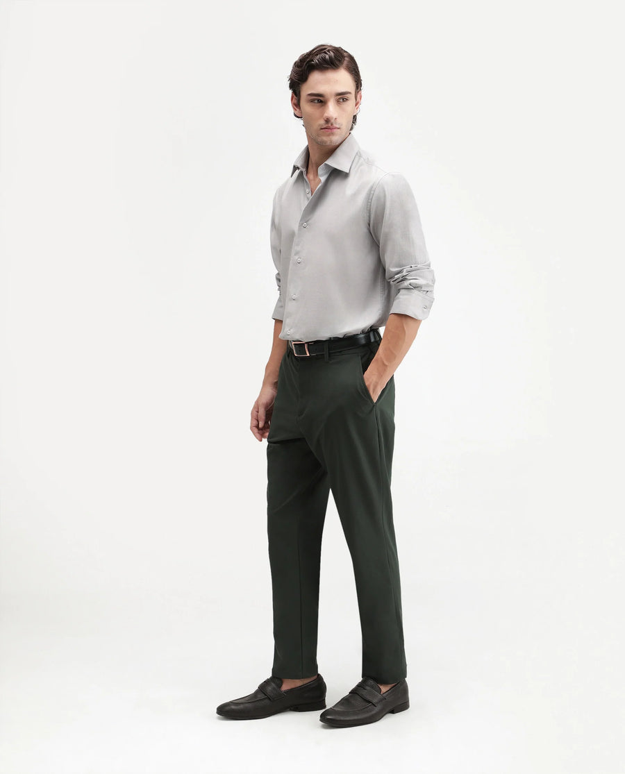 Rare Rabbit Men's Alvs Dark Green Polyester Fabric Regular Fit Plain Trouser