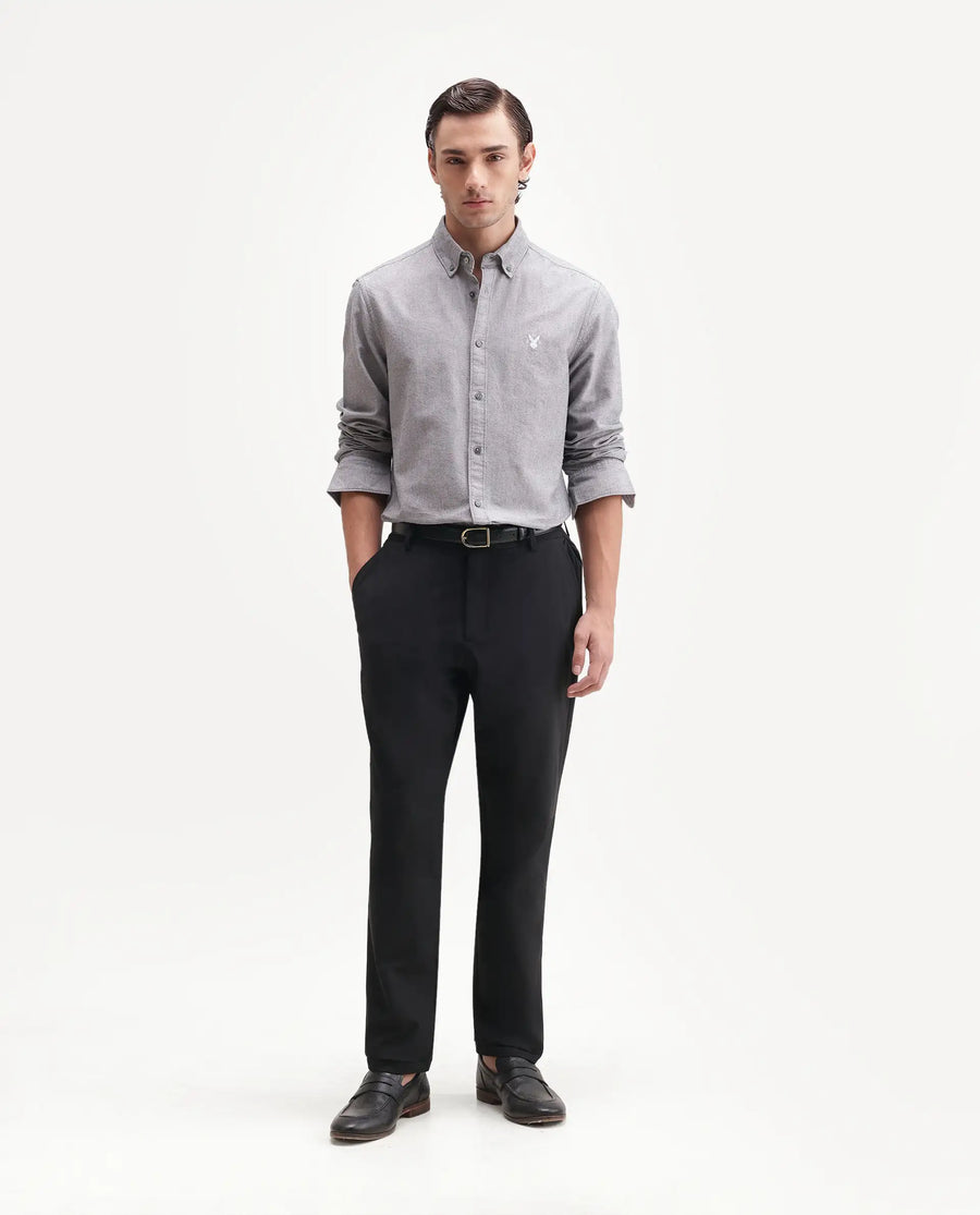 Rare Rabbit Men's Alvs Black Polyester Fabric Regular Fit Plain Trouser