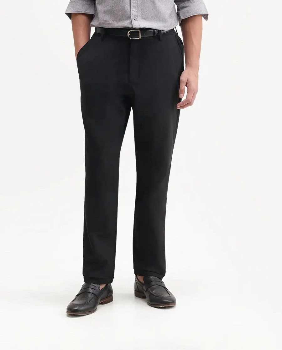Rare Rabbit Men's Alvs Black Polyester Fabric Regular Fit Plain Trouser