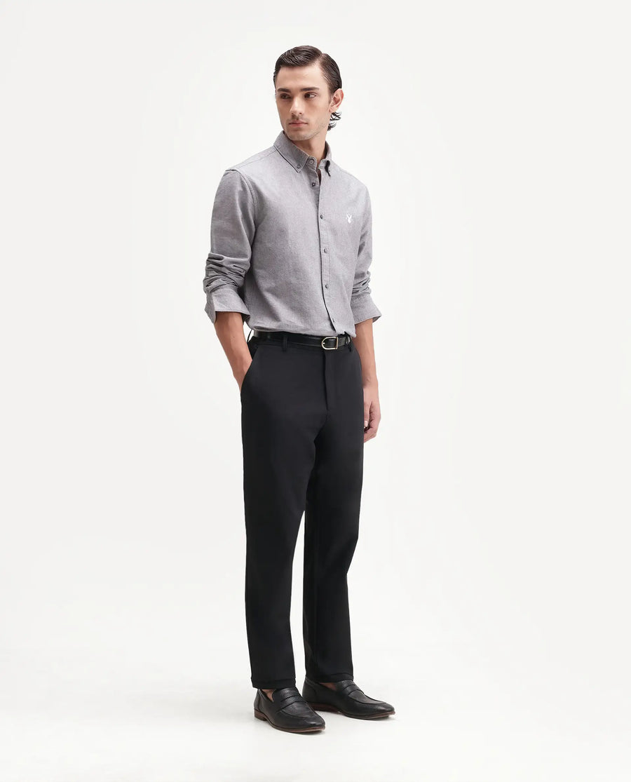 Rare Rabbit Men's Alvs Black Polyester Fabric Regular Fit Plain Trouser