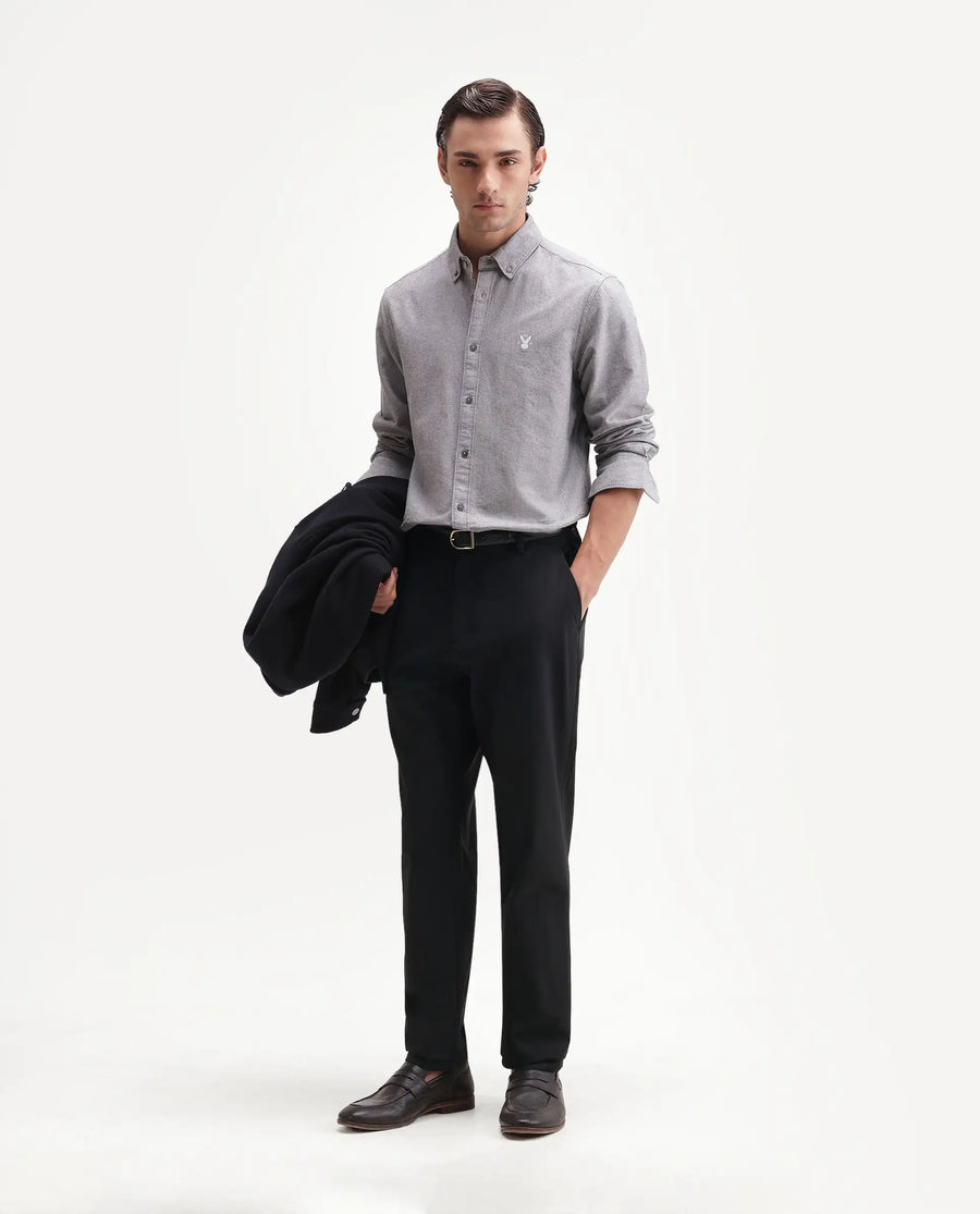 Rare Rabbit Men's Alvs Black Polyester Fabric Regular Fit Plain Trouser