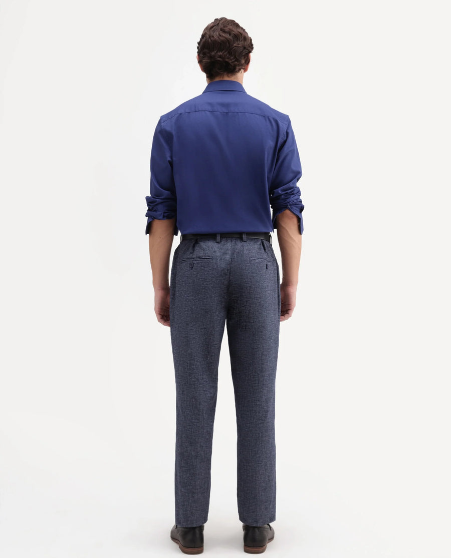 Rare Rabbit Men's Cami Dark Blue Cotton Blend Fabric Regular Fit Plain Trouser
