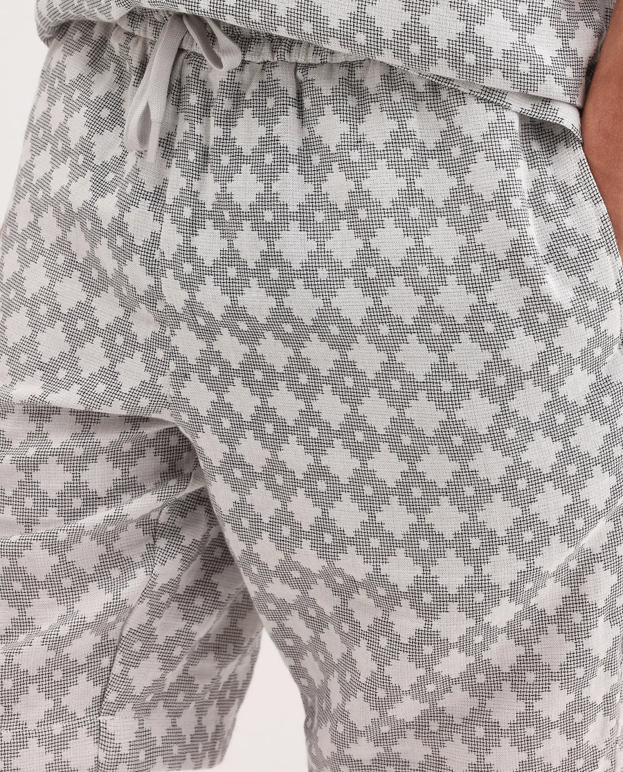 Rare Rabbit Men's Rance-T Off White Cotton Fabric Regular Fit Plain Geometric Print Shorts