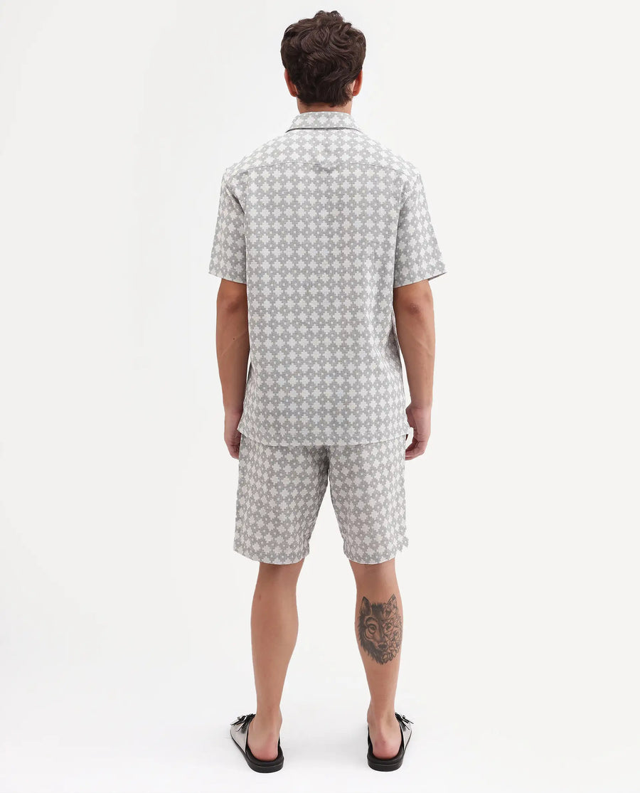 Rare Rabbit Men's Rance-T Off White Cotton Fabric Regular Fit Plain Geometric Print Shorts