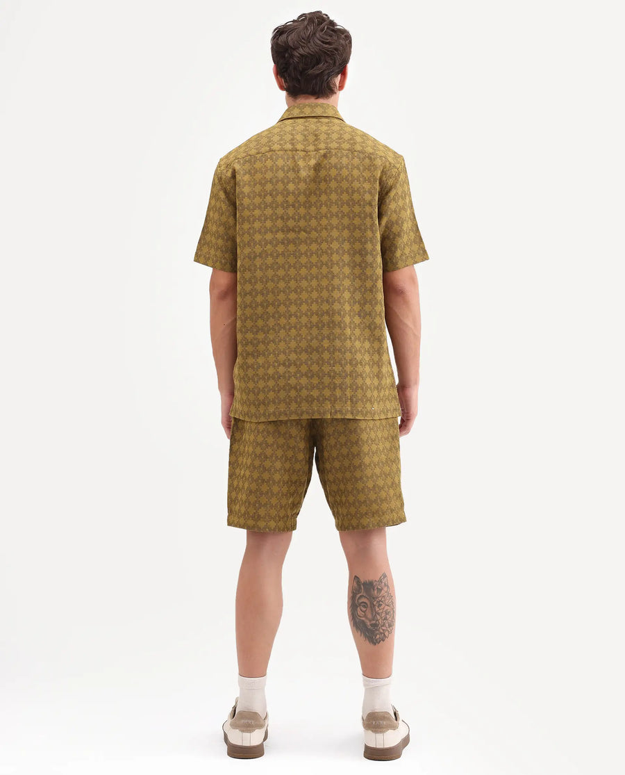 Rare Rabbit Men's Rance-T Mustard Cotton Fabric Regular Fit Plain Geometric Print Shorts