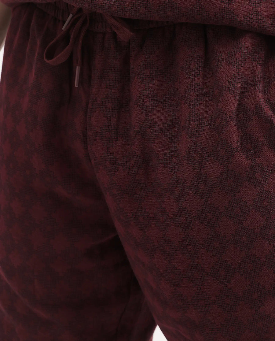 Rare Rabbit Men's Rance-T Dark Red Cotton Fabric Regular Fit Plain Geometric Print Shorts