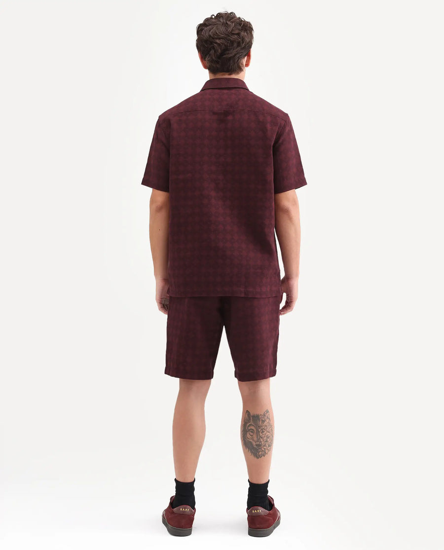 Rare Rabbit Men's Rance-T Dark Red Cotton Fabric Regular Fit Plain Geometric Print Shorts
