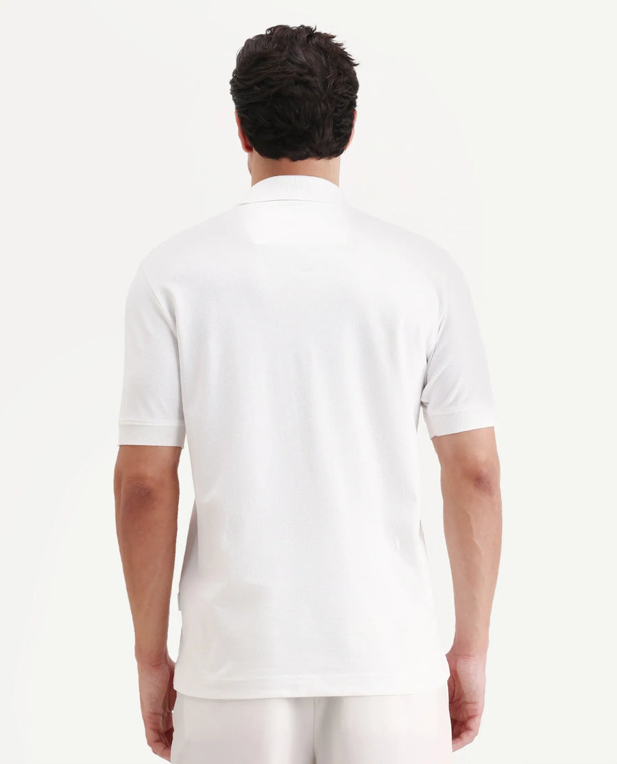 Rare Rabbit Men's Verlo White Cotton Blend Fabric Half Sleeve Spread Collar Regular Fit Plain Polo