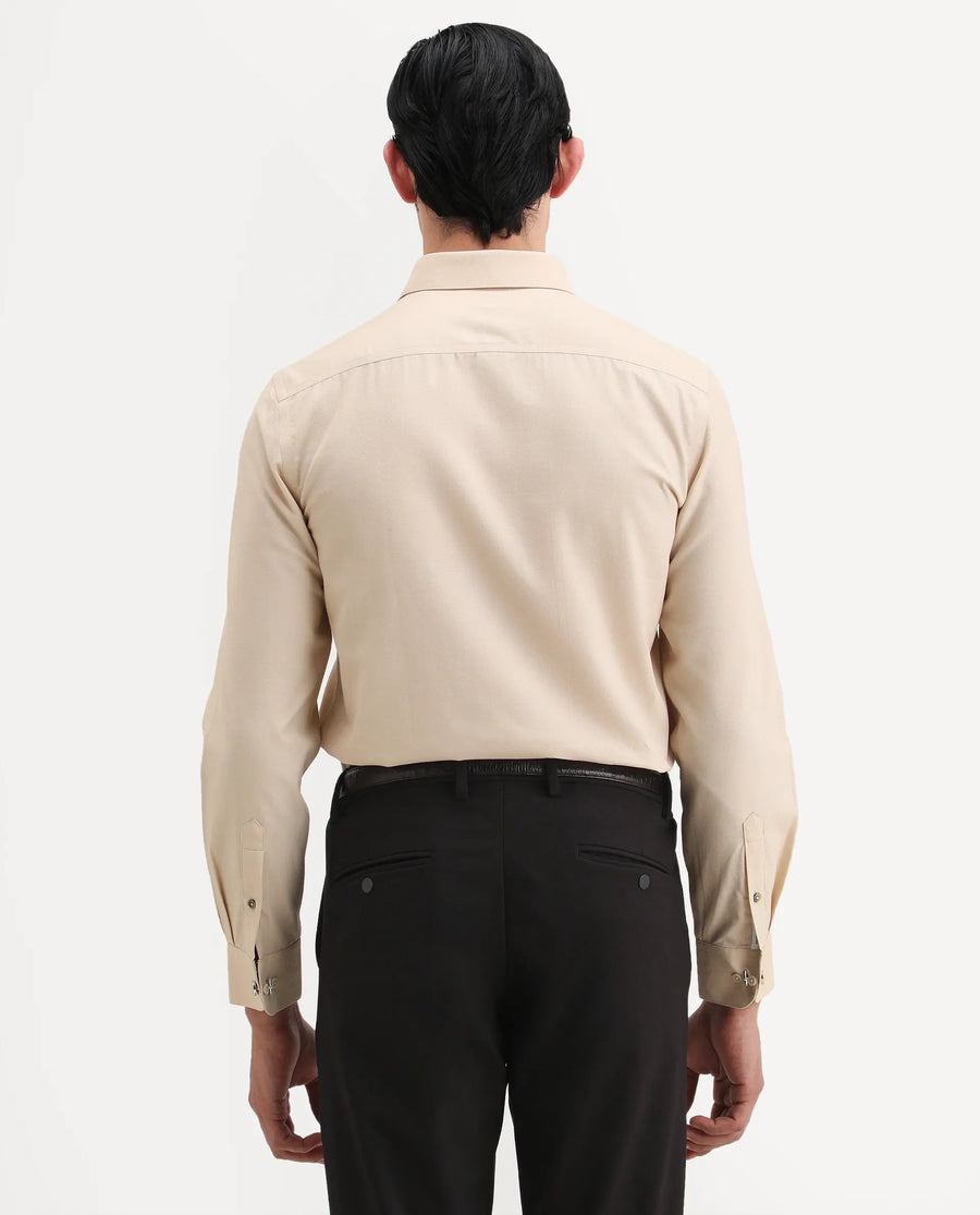 Rare Rabbit Men's Lasko-26 Beige Cotton Fabric Full Sleeve Spread Collar Regular Fit Plain Shirt
