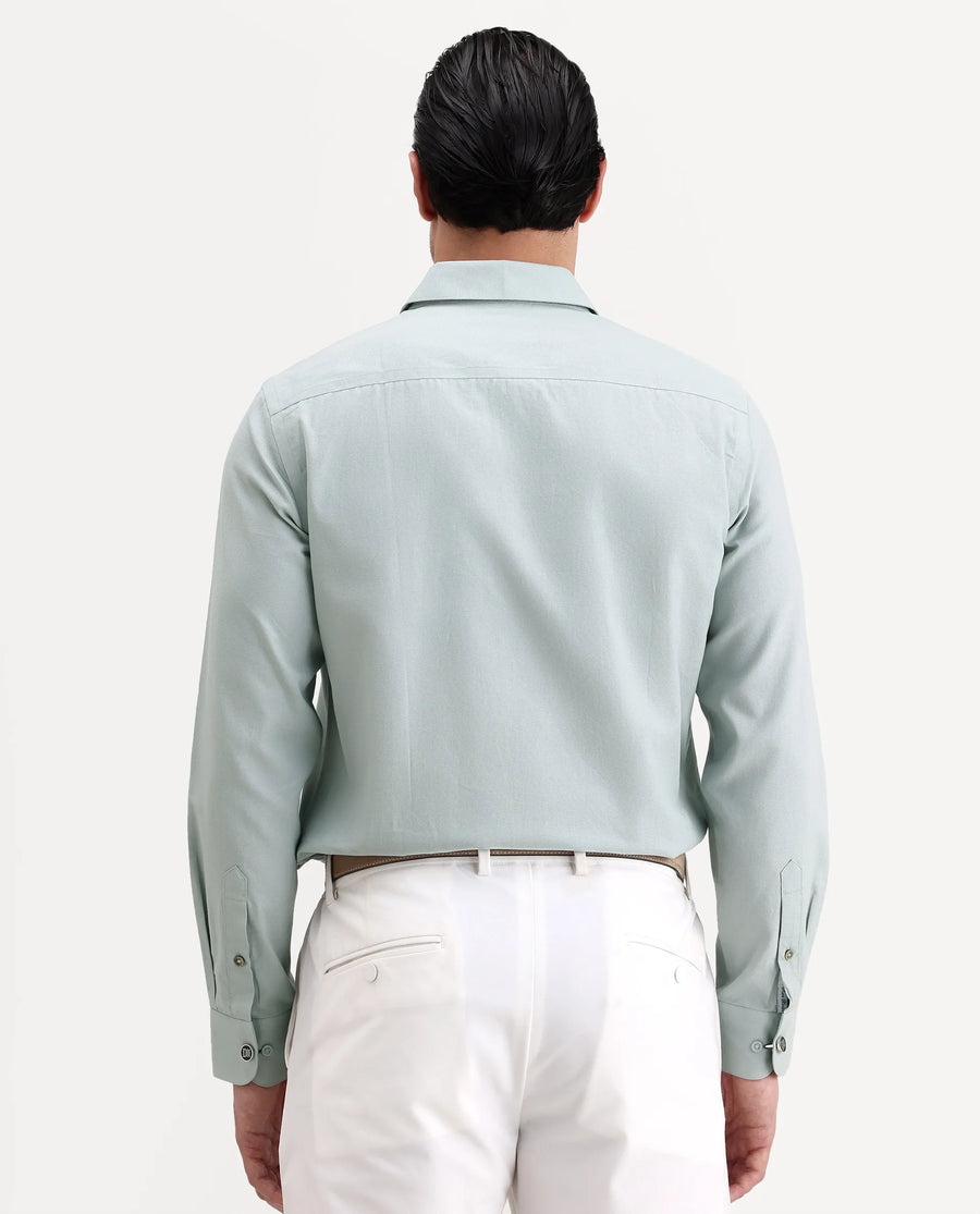 Rare Rabbit Men's Lasko-26 Light Green Cotton Fabric Full Sleeve Spread Collar Regular Fit Plain Shirt
