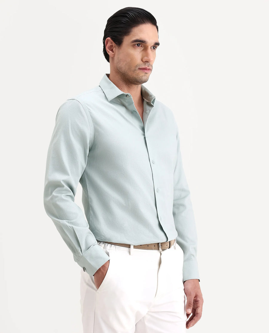 Rare Rabbit Men's Lasko-26 Light Green Cotton Fabric Full Sleeve Spread Collar Regular Fit Plain Shirt