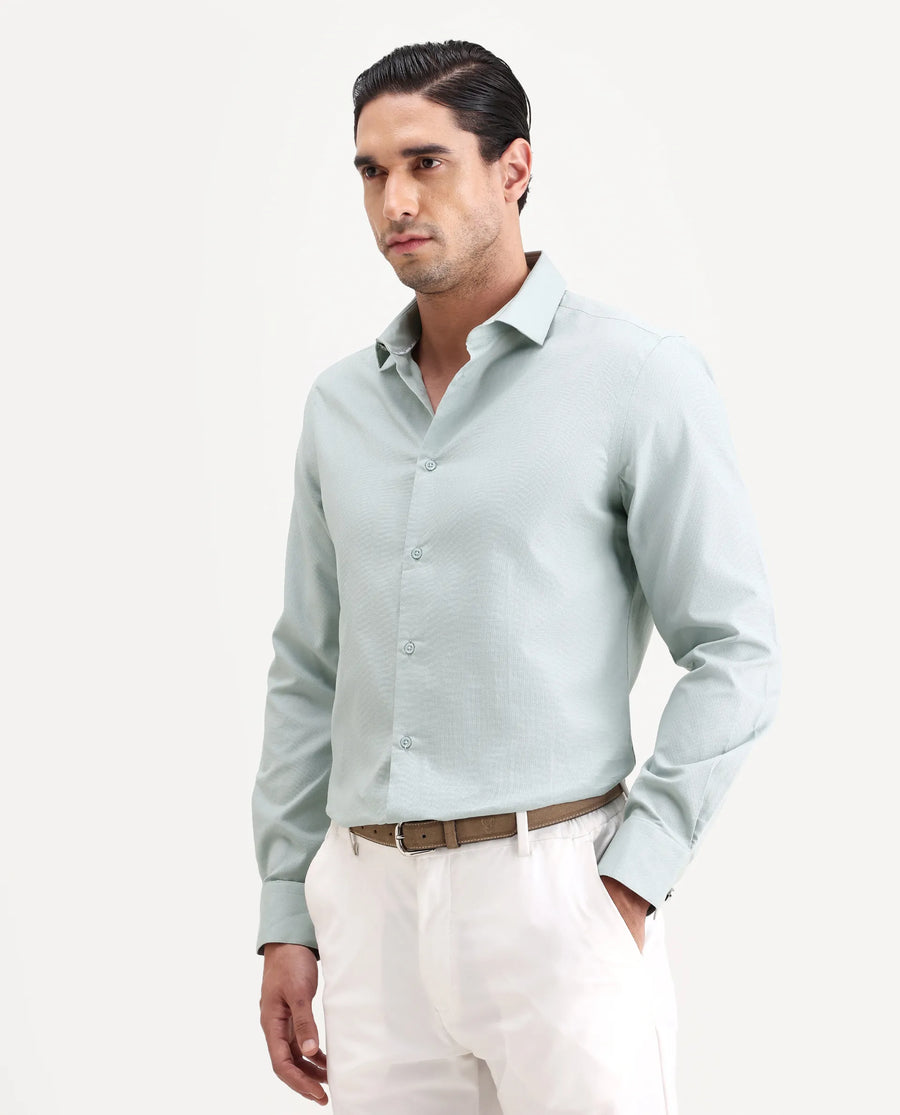 Rare Rabbit Men's Lasko-26 Light Green Cotton Fabric Full Sleeve Spread Collar Regular Fit Plain Shirt