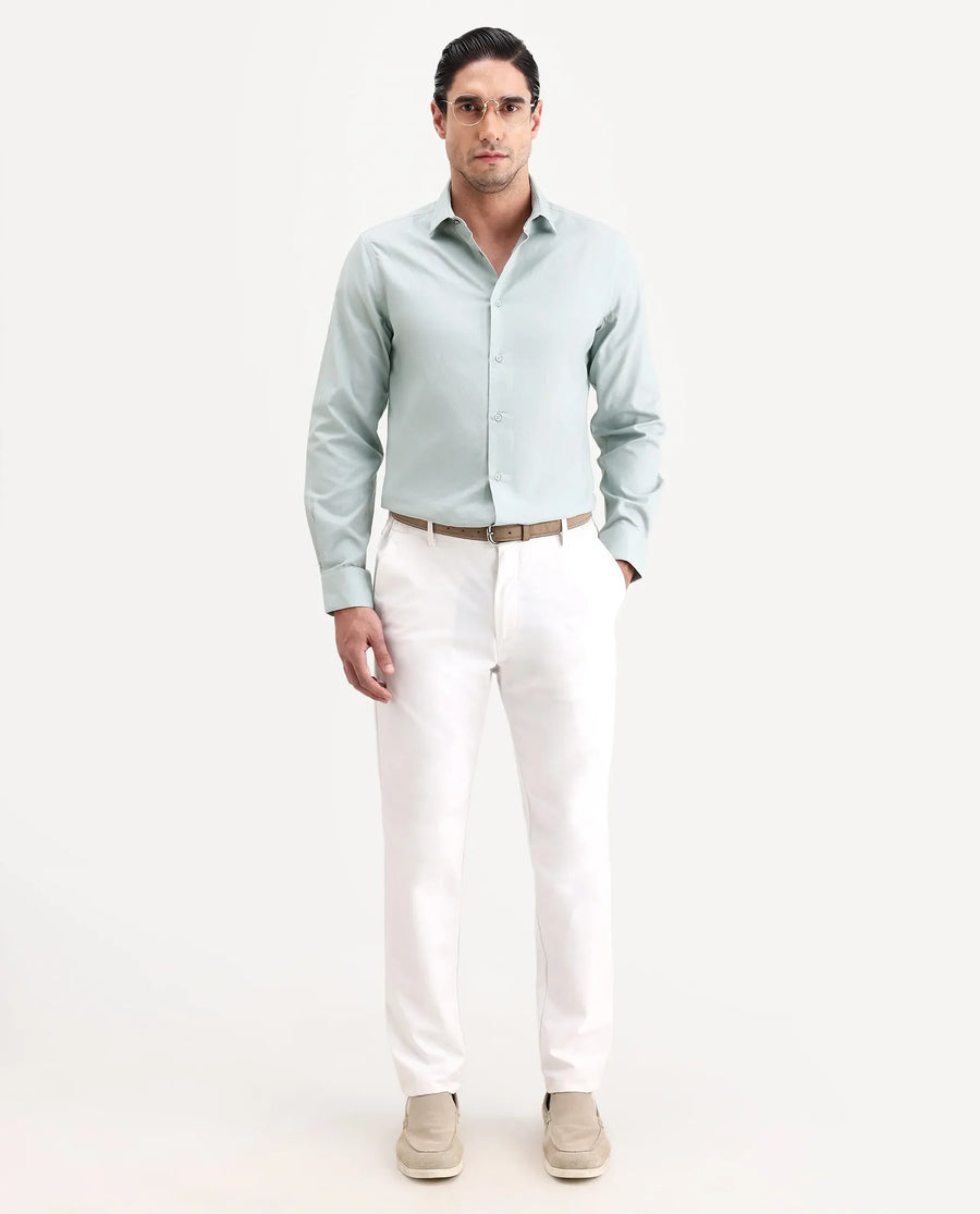 Rare Rabbit Men's Lasko-26 Light Green Cotton Fabric Full Sleeve Spread Collar Regular Fit Plain Shirt