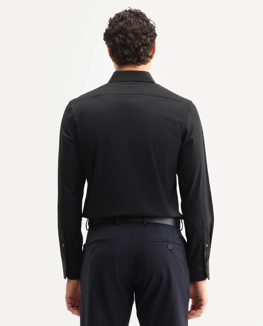 Rare Rabbit Men's Neutron-Ss26 Black Cotton Blend Full Sleeve Spread Collar Regular Fit Plain Shirt