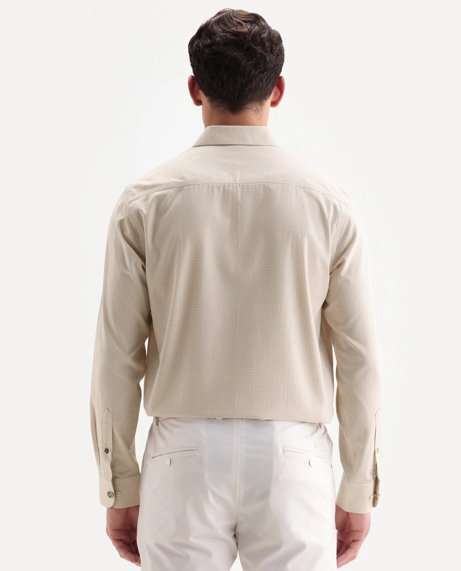 Rare Rabbit Men's Ning Light Beige Cotton Full Sleeve Spread Collar Regular Fit Geometric Shirt