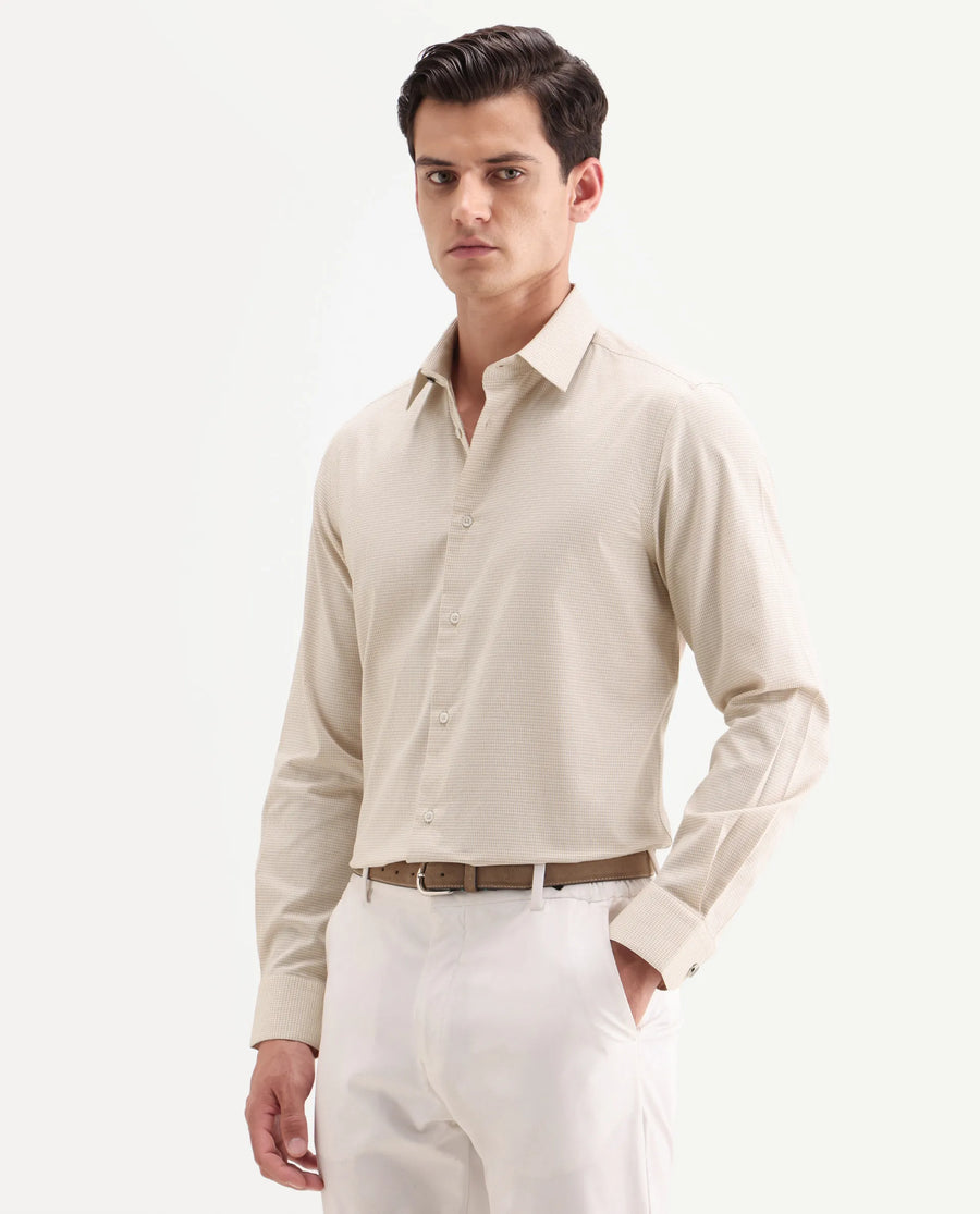 Rare Rabbit Men's Ning Light Beige Cotton Full Sleeve Spread Collar Regular Fit Geometric Shirt