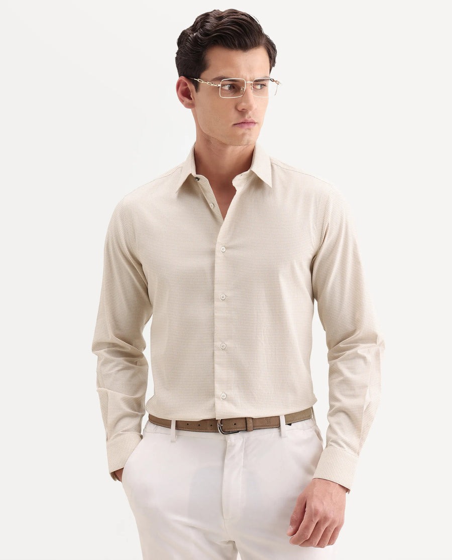 Rare Rabbit Men's Ning Light Beige Cotton Full Sleeve Spread Collar Regular Fit Geometric Shirt