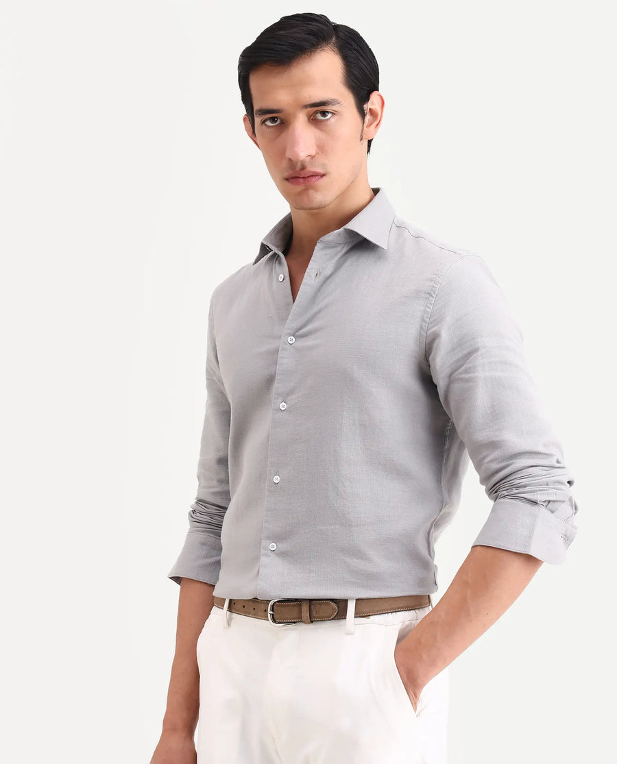 Rare Rabbit Men's Raxo Dusky Purple Cotton Fabric Full Sleeve Spread Collar Regular Fit Plain Shirt