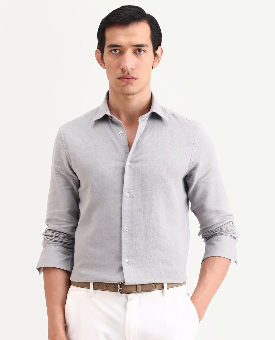 Rare Rabbit Men's Raxo Dusky Purple Cotton Fabric Full Sleeve Spread Collar Regular Fit Plain Shirt