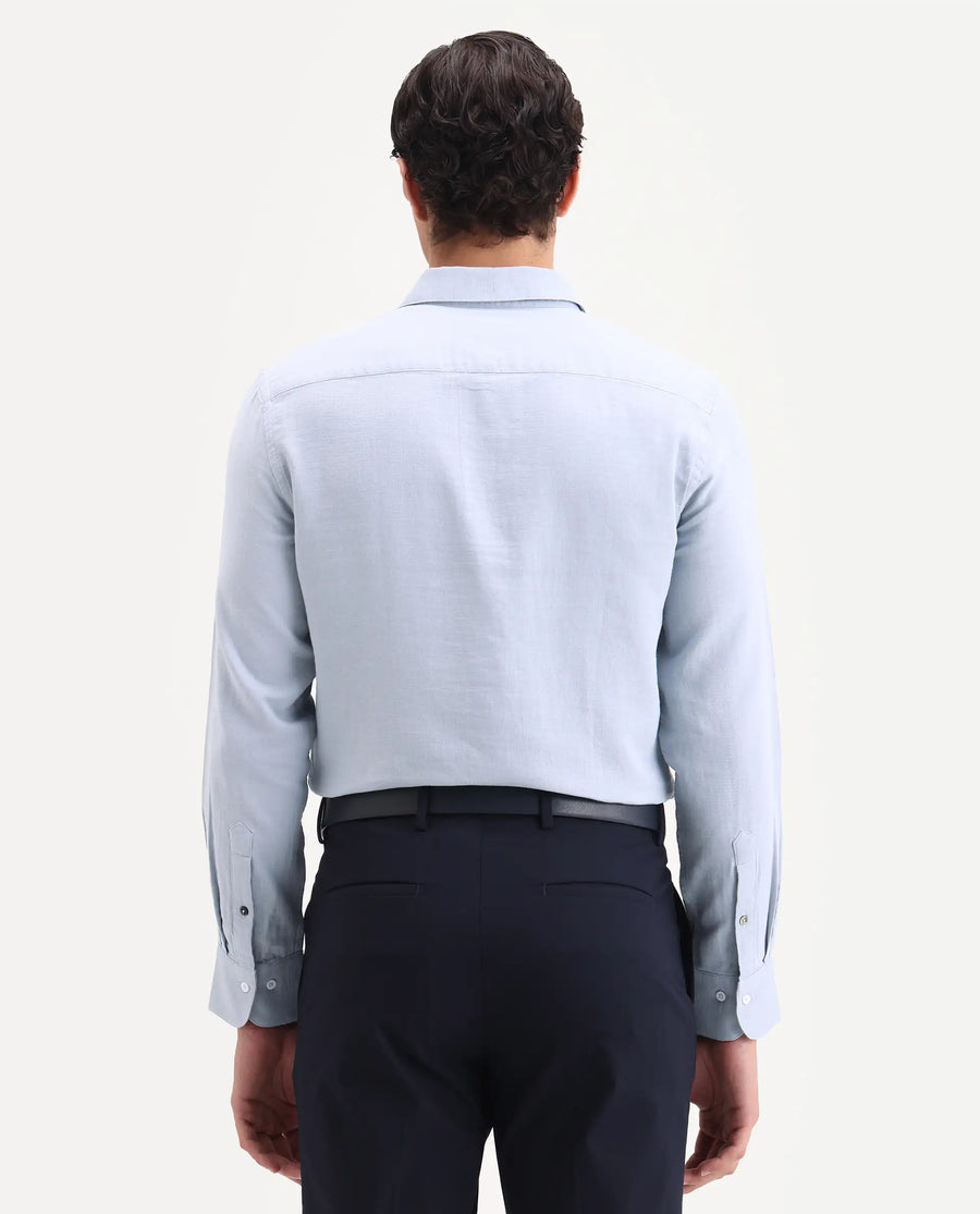 Rare Rabbit Men's Raxo Dusky Blue Cotton Fabric Full Sleeve Spread Collar Regular Fit Plain Shirt