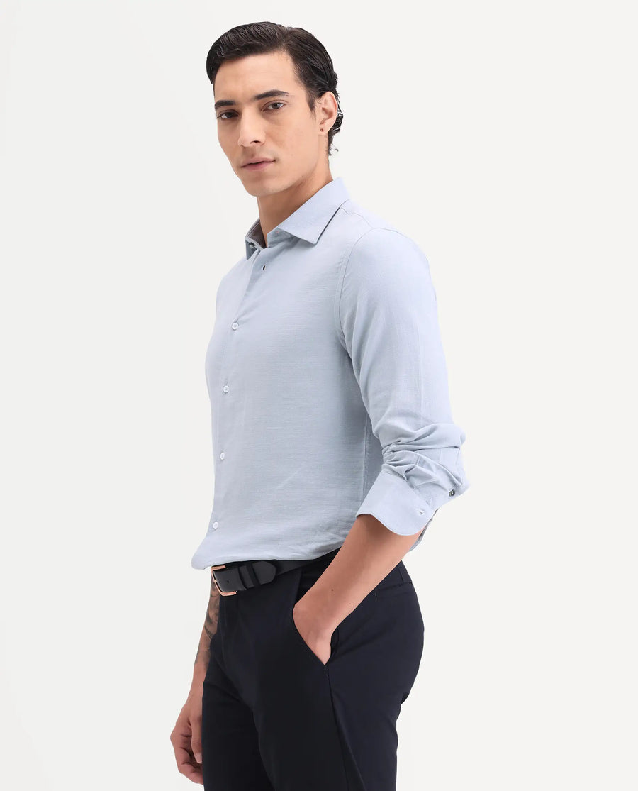 Rare Rabbit Men's Raxo Dusky Blue Cotton Fabric Full Sleeve Spread Collar Regular Fit Plain Shirt