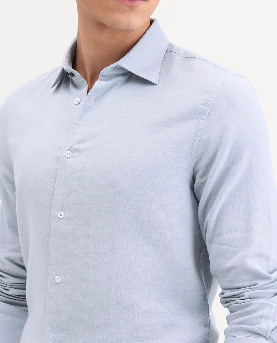 Rare Rabbit Men's Raxo Dusky Blue Cotton Fabric Full Sleeve Spread Collar Regular Fit Plain Shirt