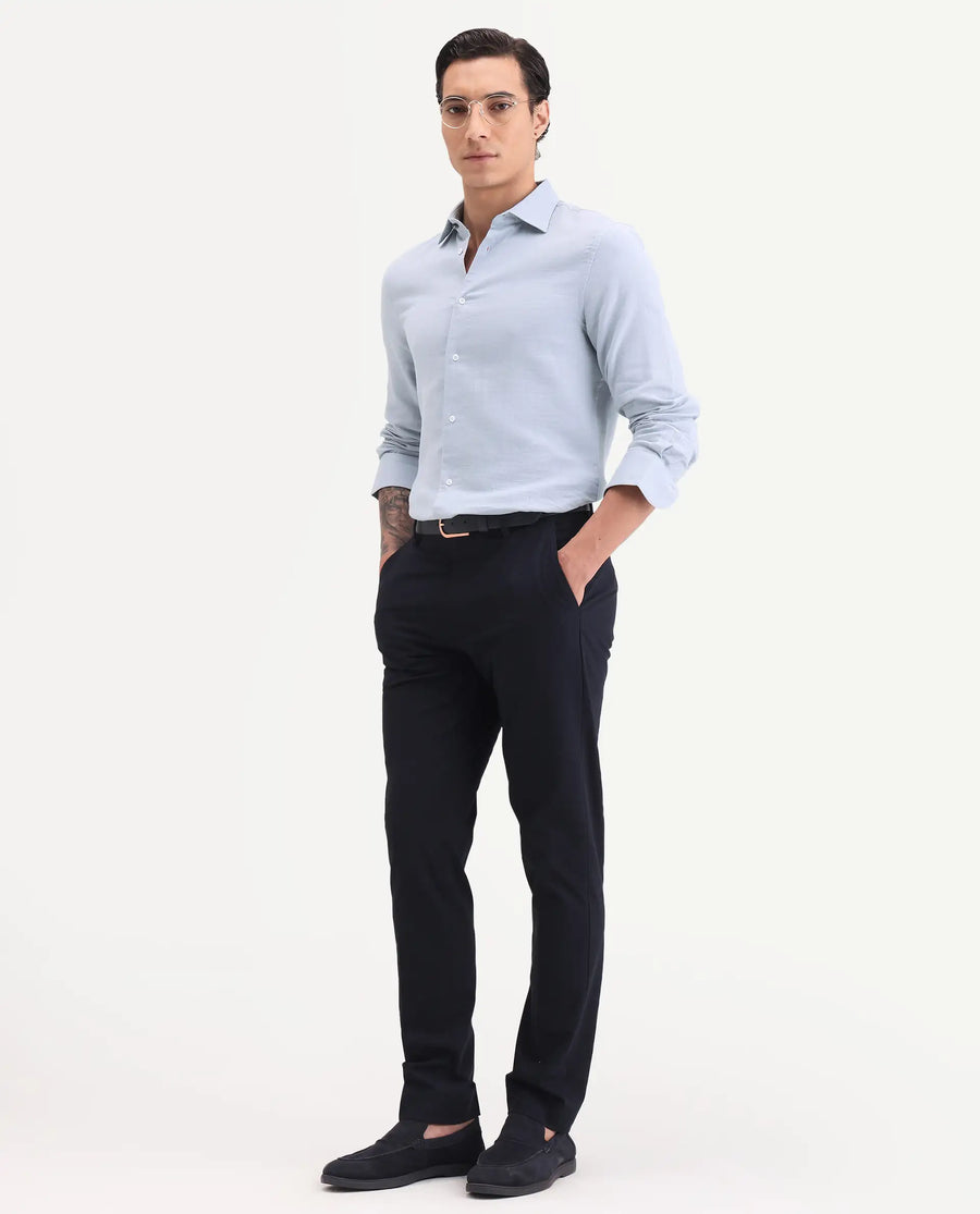 Rare Rabbit Men's Raxo Dusky Blue Cotton Fabric Full Sleeve Spread Collar Regular Fit Plain Shirt