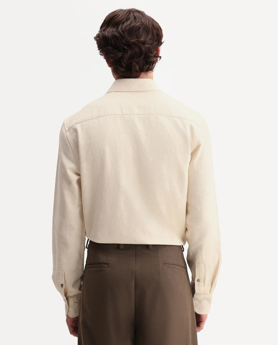 Rare Rabbit Men's Ryka Off White Cotton Fabric Full Sleeve Collared Regular Fit Plain Shirt