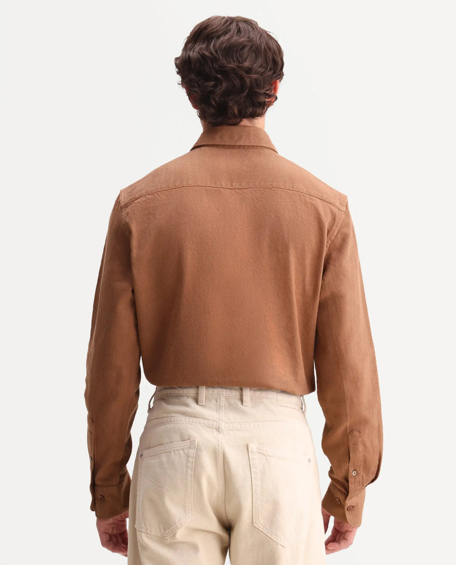Rare Rabbit Men's Ryka Brown Cotton Fabric Full Sleeve Collared Regular Fit Plain Shirt