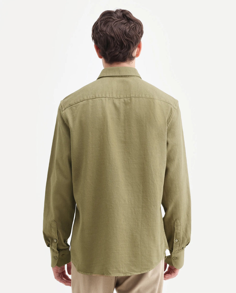 Rare Rabbit Men's Ryka Dusky Olive Cotton Fabric Full Sleeve Collared Regular Fit Plain Shirt