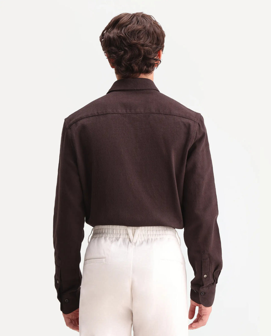 Rare Rabbit Men's Ryka Dark Brown Cotton Fabric Full Sleeve Collared Regular Fit Plain Shirt